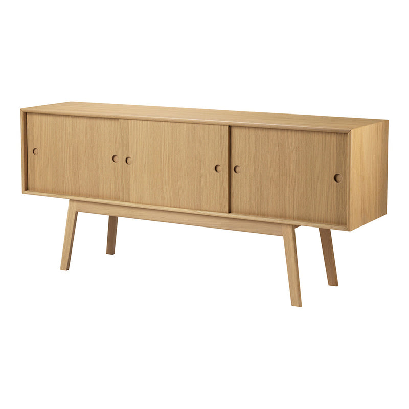 Light oak sideboard with sleek lines, minimalistic design, and smooth, natural wood grain pattern. Perfect for modern decor.