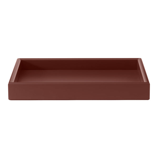 Brown rectangular tray with a smooth, matte finish. Ideal for stylish organization and decor accents.