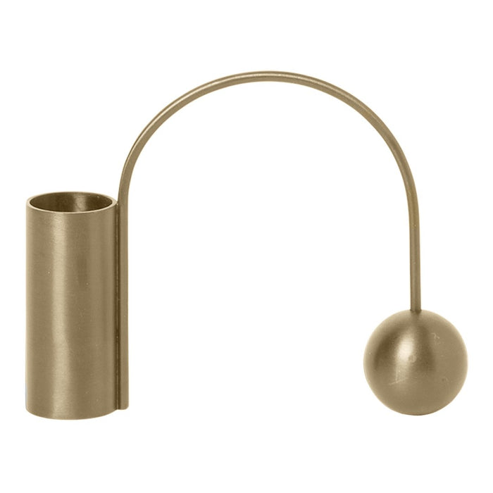 Brushed gold desk accessory with a curved arch and spherical accent, featuring a sleek, modern design.