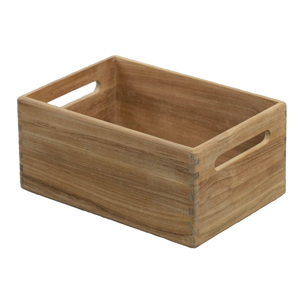 Natural wood grain rectangular storage basket with smooth, light brown tones and minimalistic design.