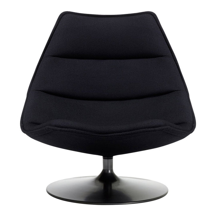 Black modern chair with a sleek, smooth silhouette and subtle horizontal stitching pattern. Ideal for contemporary decor.