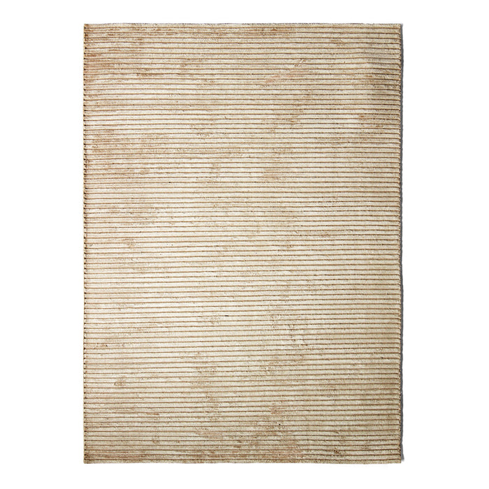Beige area rug with subtle, textured cream stripes in a harmonious vertical pattern. Ideal for cozy interiors.
