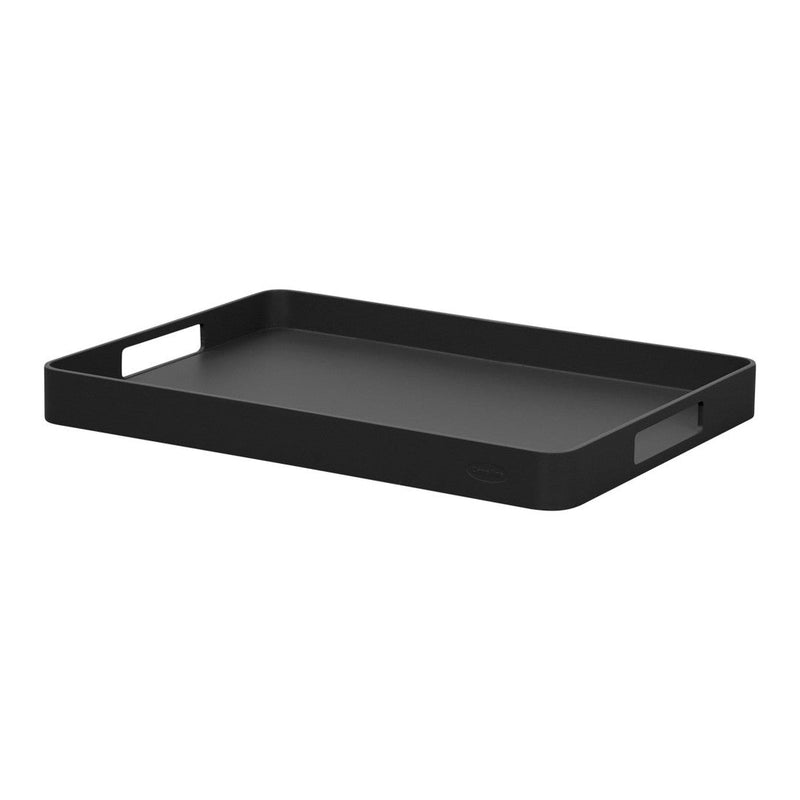 Sleek black rectangular tray with minimalistic design and smooth matte finish. Perfect for modern decor.