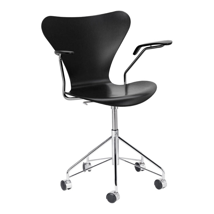 Black ergonomic chair with chrome legs and a sleek, modern design, perfect for any office or workspace.
