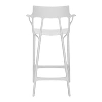 White bar stool with a sleek, minimalist design, featuring smooth surfaces and no visible patterns.