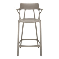 Neutral taupe high chair with a sleek, modern design and subtle contours, perfect for minimalist decor.