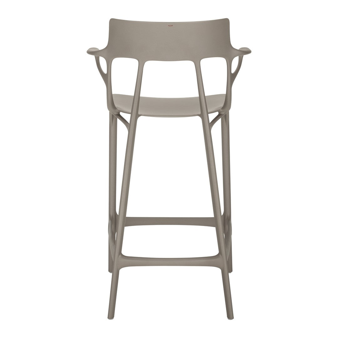 Beige bar stool with sleek design, featuring smooth lines and a minimalist style. Perfect for modern spaces.