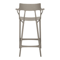 Beige bar stool with sleek design, featuring smooth lines and a minimalist style. Perfect for modern spaces.