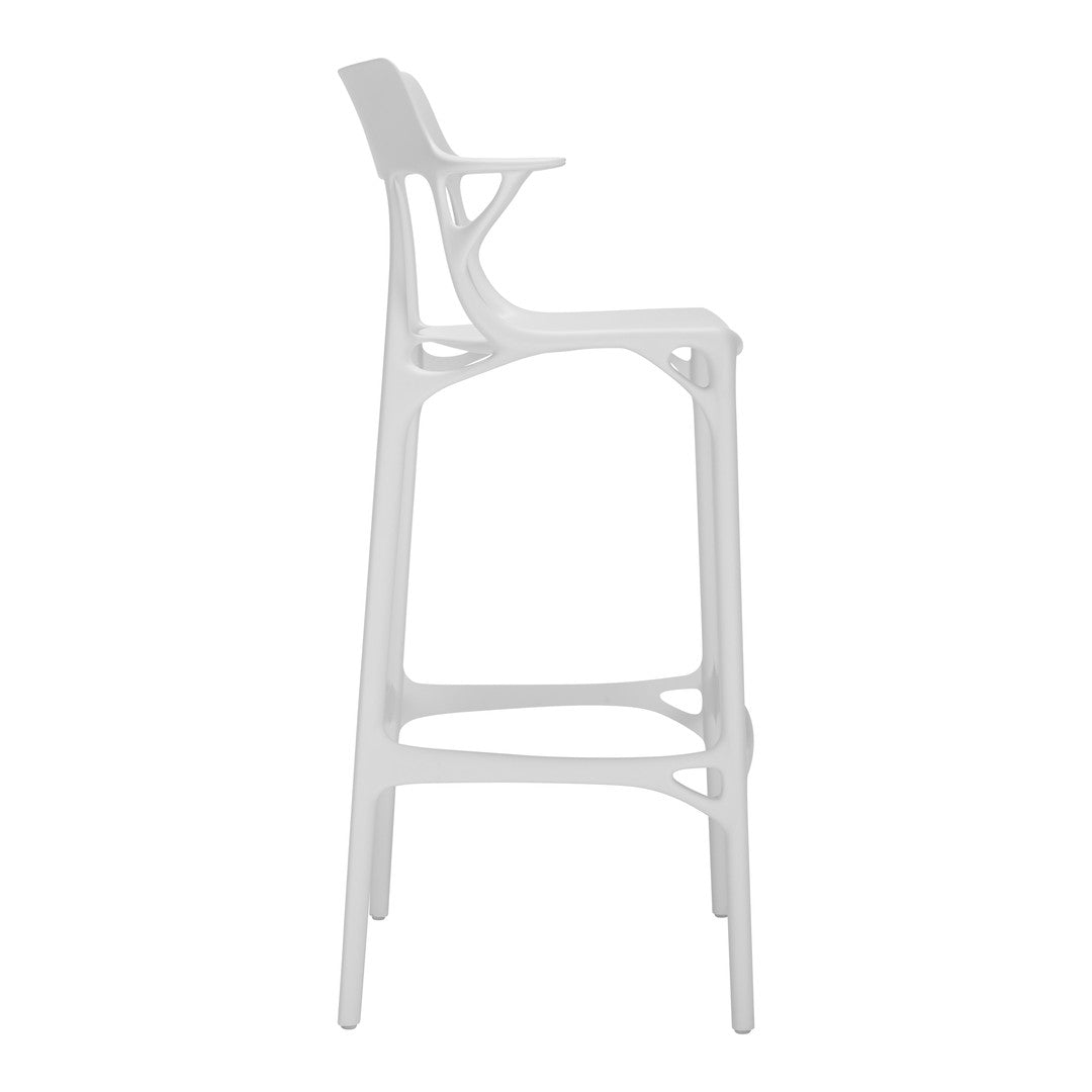 White modern bar stool with sleek lines and a minimalist design, perfect for contemporary interiors.