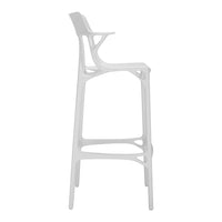 White modern bar stool with sleek lines and a minimalist design, perfect for contemporary interiors.
