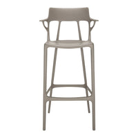 Stylish taupe bar stool with a smooth finish and modern cut-out pattern, perfect for contemporary decor.