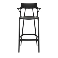 Black modern bar stool with a sleek design and minimalistic pattern. Ideal for contemporary interiors.