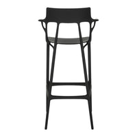 Sleek black bar stool with smooth lines and minimalist design, perfect for modern interiors.