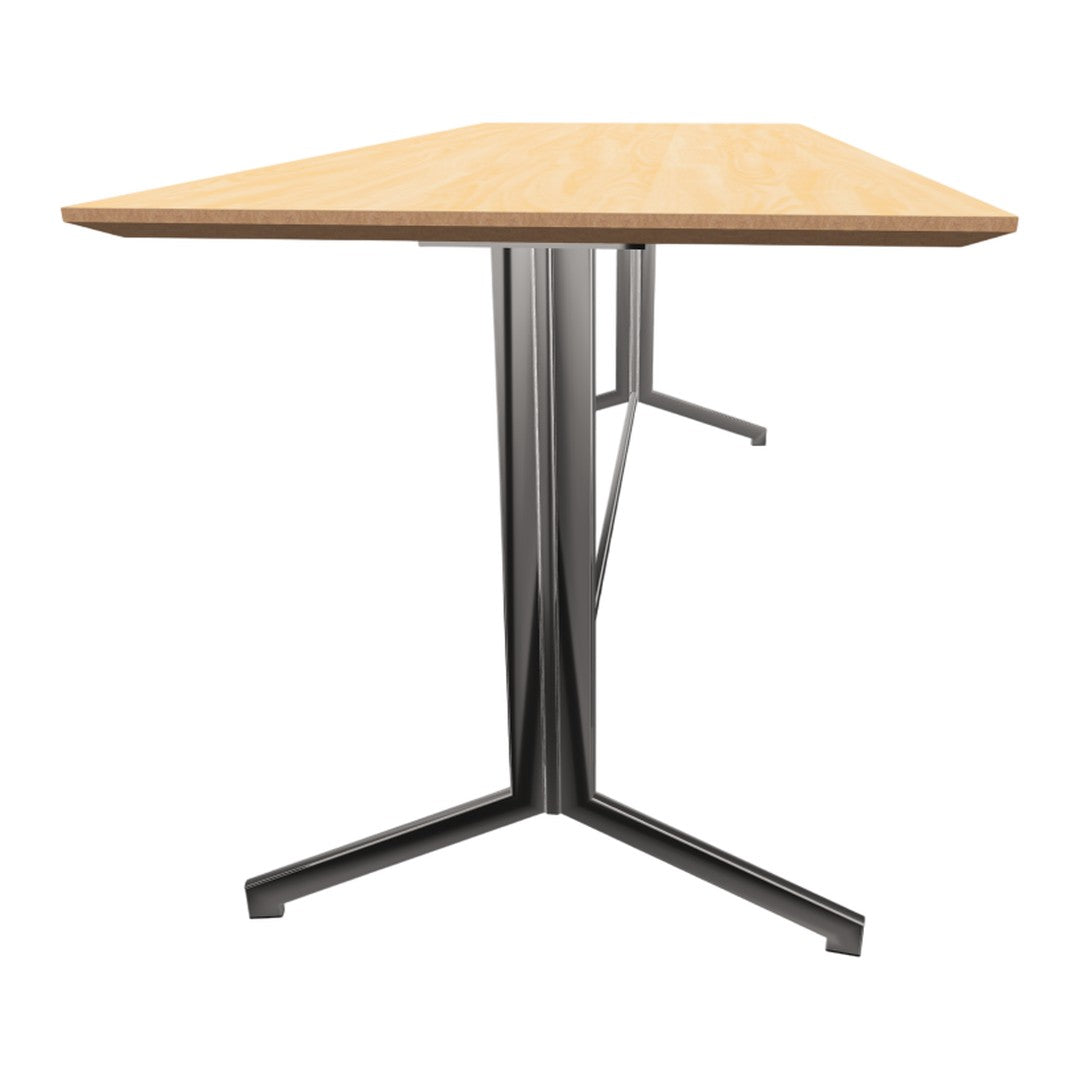 Light oak tabletop with a natural wood grain pattern and sleek black metal legs for a modern aesthetic.