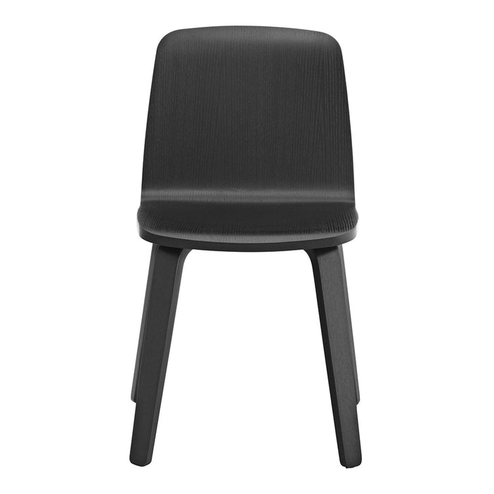 Sleek black chair with a smooth, minimalist design and subtle vertical texture. Perfect for modern decor.