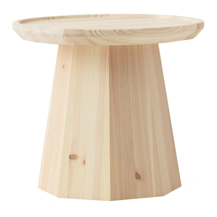 Natural wood round table with a light beige finish and a smooth, minimalist design.