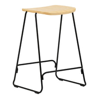 Natural wood top with a smooth finish, paired with sleek black metal legs for a modern, minimalist look.
