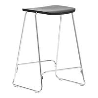 Black curved seat with a sleek chrome frame, perfect for modern kitchen or bar decor.