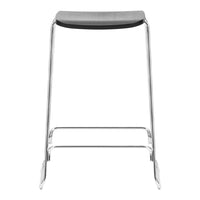 Sleek chrome bar stool with a minimalist black and gray seat design, perfect for modern decor.