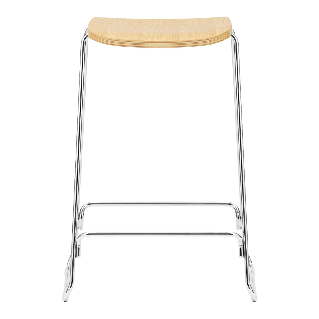 Natural wood finish with sleek chrome legs, modern design, and minimalist style. Perfect for contemporary spaces.