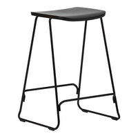Black bar stool with a minimalist design and sleek matte finish, featuring a sturdy black metal frame.