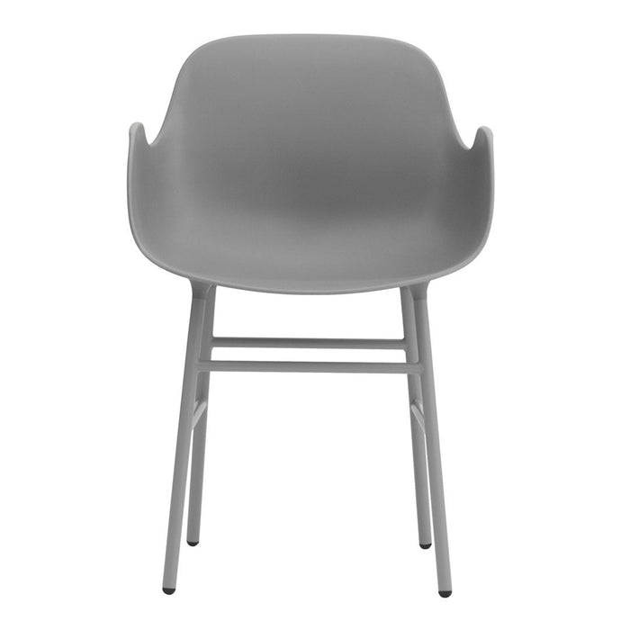 Modern gray chair with smooth, curved design and minimalist lines, perfect for contemporary decor.