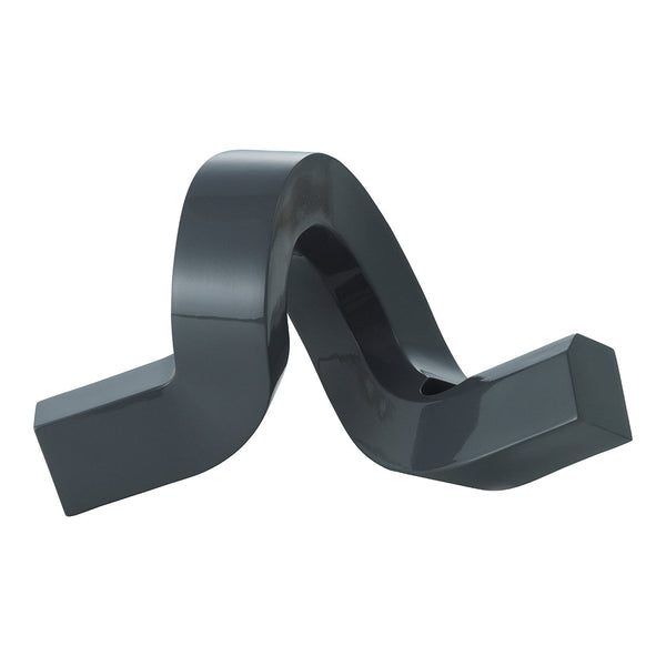 Sleek black decorative sculpture with a modern, wavy design and glossy finish, perfect for contemporary spaces.