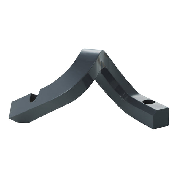 Black geometric tool with a sleek, shiny surface and angles, showcasing a modern design.