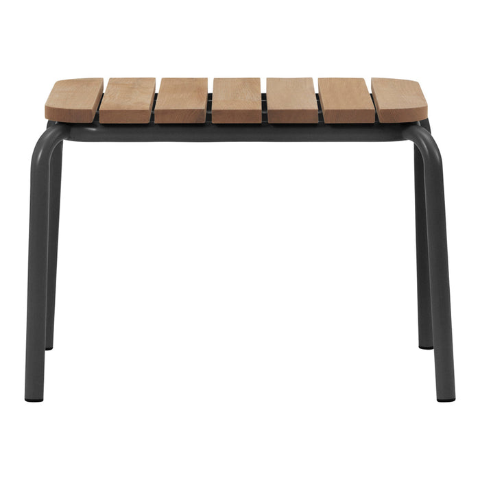 Gray metal frame with natural wood slats in a horizontal pattern, perfect for modern indoor or outdoor use.
