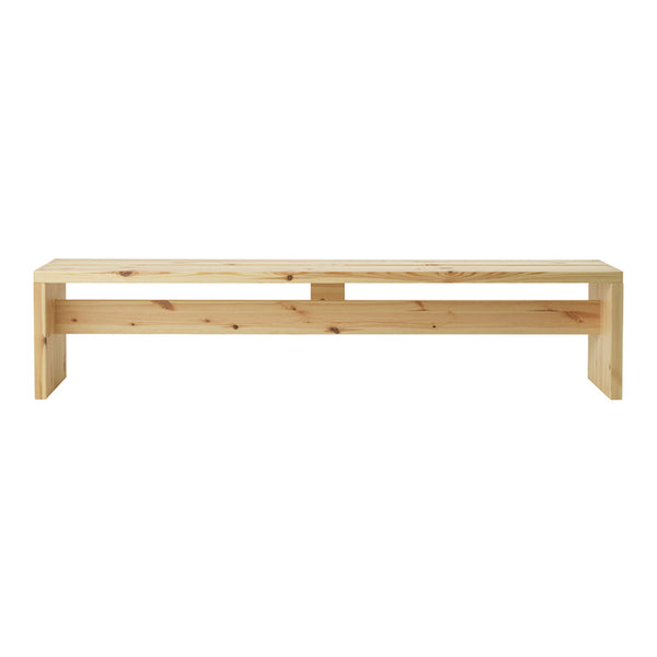 Light natural wood bench with a smooth finish and minimalist design, featuring no visible patterns.
