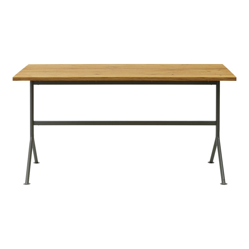 Light wood tabletop with a natural finish, complemented by a sleek black metal frame. Modern and minimalist design.