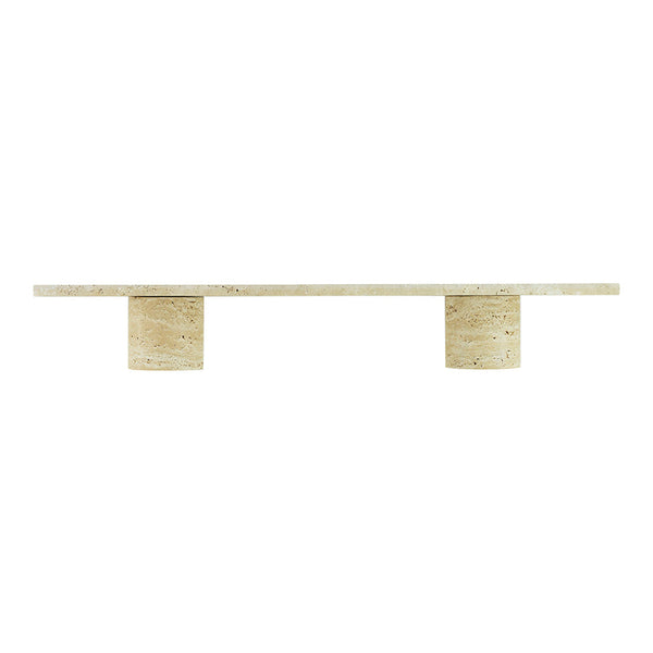 Neutral beige tabletop with subtle patterns and cylindrical beige pedestals for a modern, minimalist look.