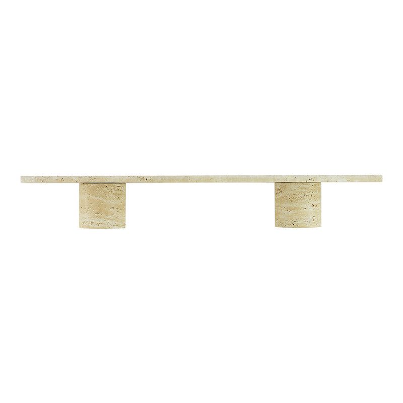 Neutral beige tabletop with subtle patterns and cylindrical beige pedestals for a modern, minimalist look.
