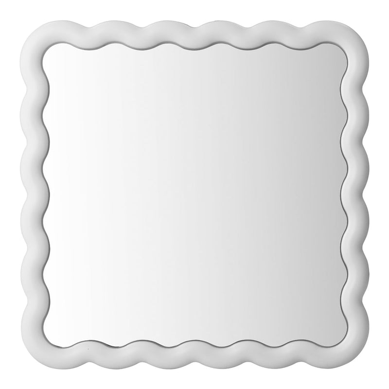 White scalloped mirror with a smooth, glossy finish. Perfect for adding a touch of elegance to any space.