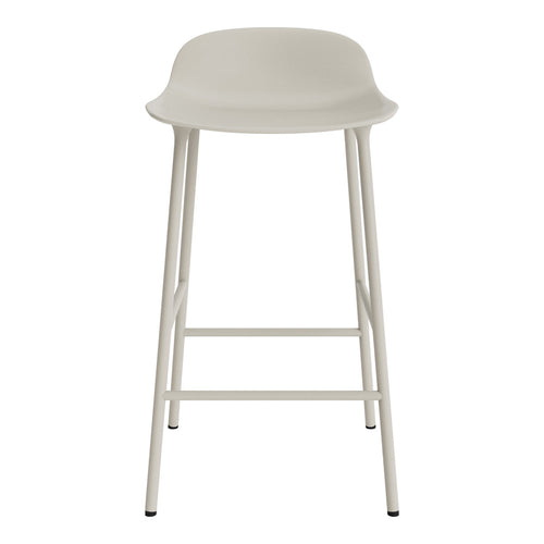 Light gray stool with a smooth, minimalist design and contrasting white metal legs. Perfect for modern spaces.