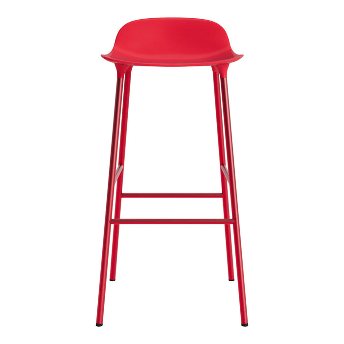 Bright red bar stool with a sleek, minimalist design and no visible patterns. Perfect for modern interiors.