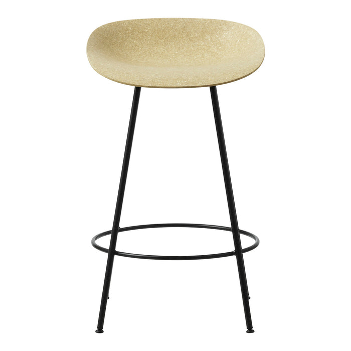 Beige textured seat on black metal legs, modern minimalist design, perfect for contemporary spaces.