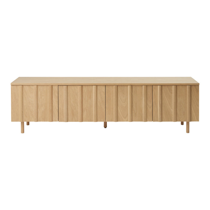 Light natural wood sideboard with vertical paneling and minimalist design, showcasing a warm, neutral tone.