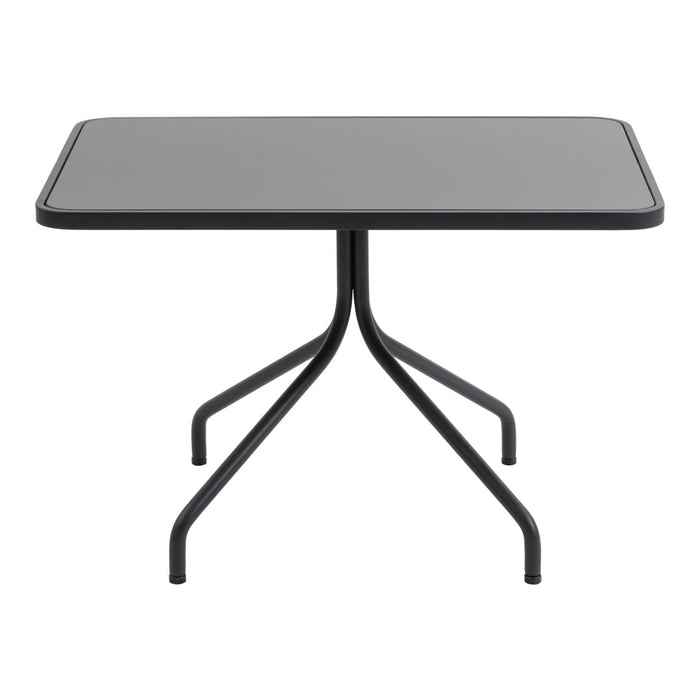 Rectangular black table with a sleek matte surface and minimalist black legs, perfect for modern decor.