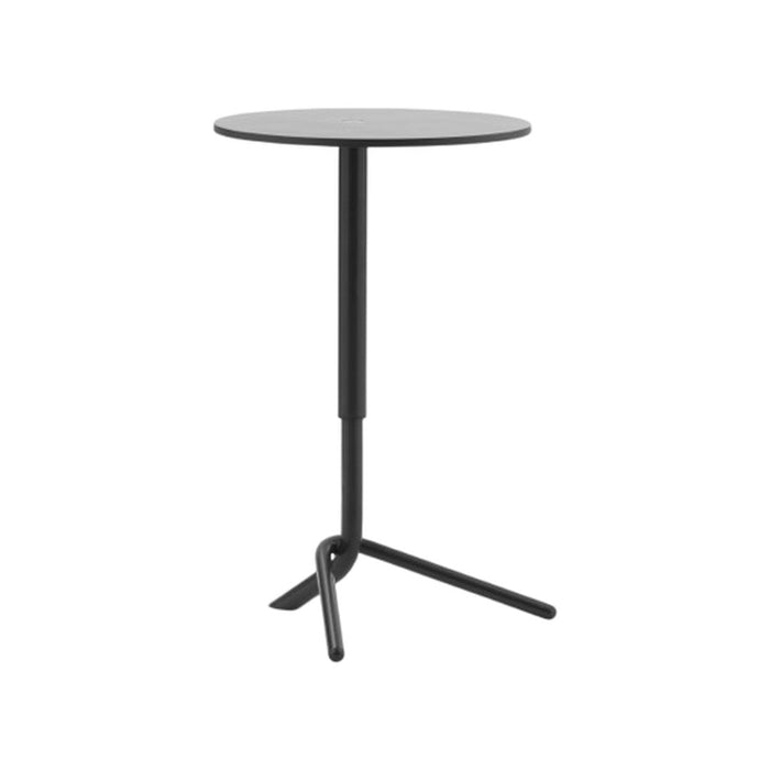 Round black side table with a sleek matte finish and minimalist design, perfect for modern decor.