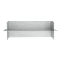 Gray metal shelf with a sleek, modern design and smooth, matte finish, perfect for contemporary decor.