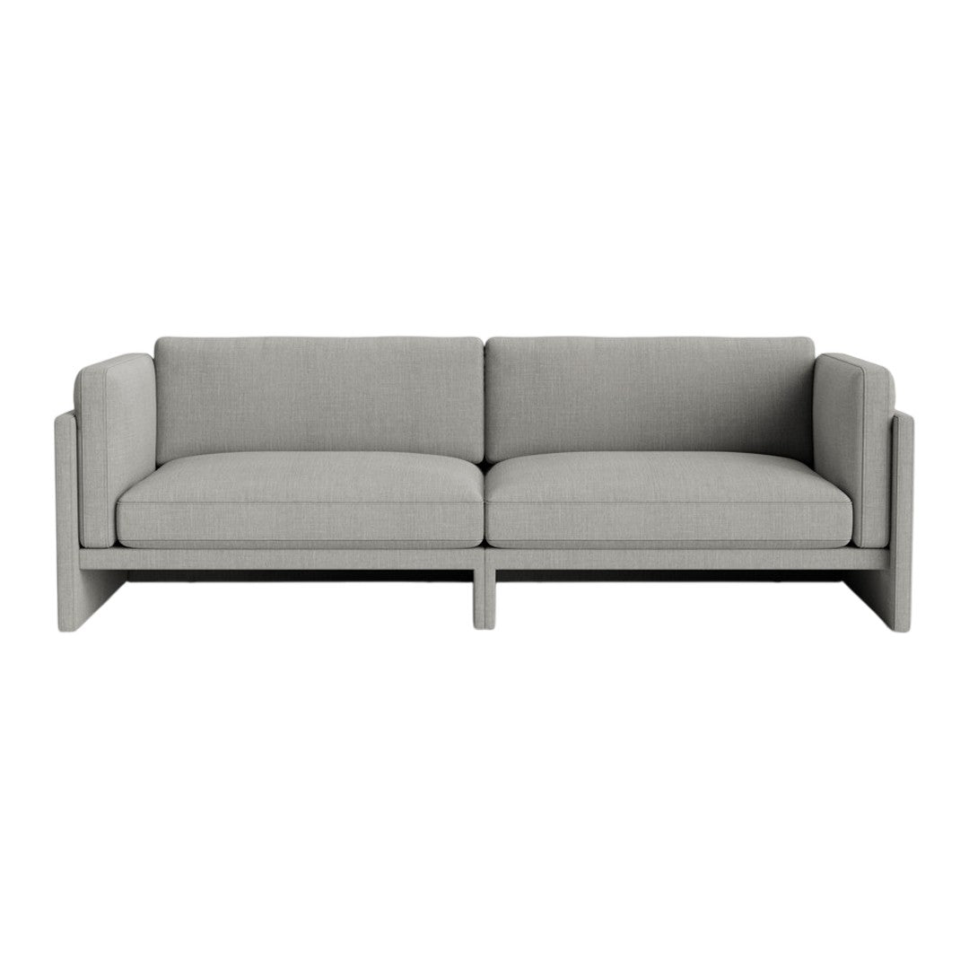 Light gray upholstered sofa with a clean, modern design and subtle texture. Ideal for stylish living spaces.