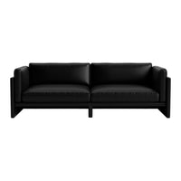 Stylish black leather sofa with smooth finish and minimalist design, perfect for modern interiors.