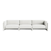 White modern sofa with a minimalist design, featuring soft textured fabric and clean lines for a contemporary look.