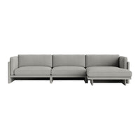 Gray fabric sectional sofa with a minimalist design and smooth textures for modern interiors.