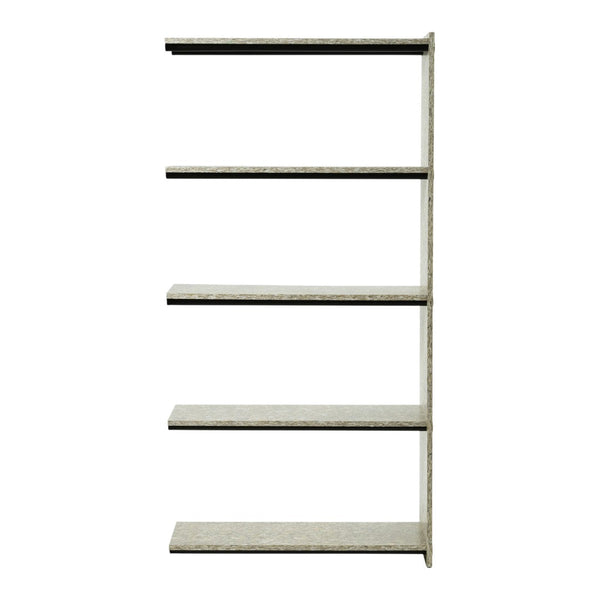 Light gray shelving unit with clean lines and smooth surfaces, featuring a minimalist design and no visible patterns.
