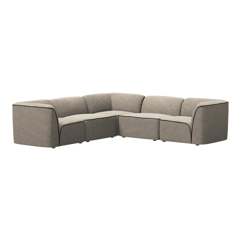 Gray upholstered sectional sofa with smooth, modern lines and subtle stitching details. Perfect for contemporary living spaces.