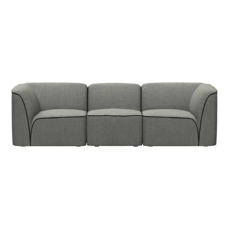 Grey 3-seater sofa with a textured pattern and contrasting black piping details. Modern and stylish design.