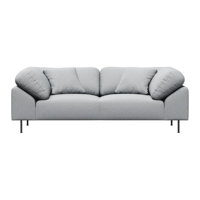 Stylish light gray sofa with soft, textured fabric and plush cushions, perfect for modern living spaces.