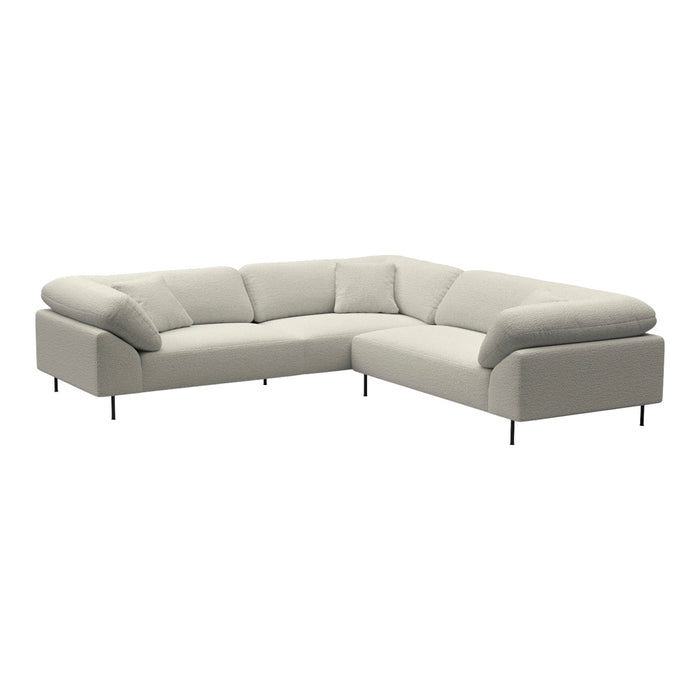 Light gray sectional sofa with clean lines and a minimalist design, perfect for modern living spaces.